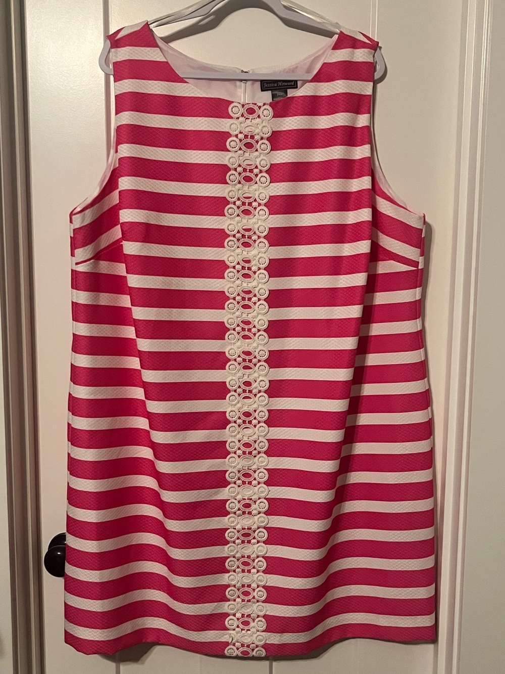 Jessica Howard size 24W. New Hot Pink & White Striped Sleeveless Shift Dress